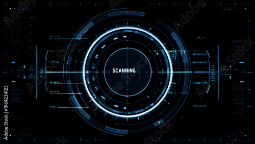 Futuristic scanning interface with a central oval display and digital details
