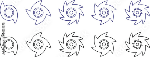 Hurricane cyclone icon set collection group in line style featuring storm, typhoon, tornado, whirlwind, vortex and weather synonym elements for disaster alert, climate design and warning graphics