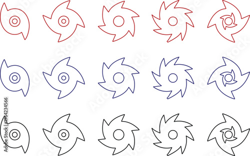 Hurricane cyclone icon set collection group in line style featuring storm, typhoon, tornado, whirlwind, vortex and weather synonym elements for disaster alert, climate design and warning graphics