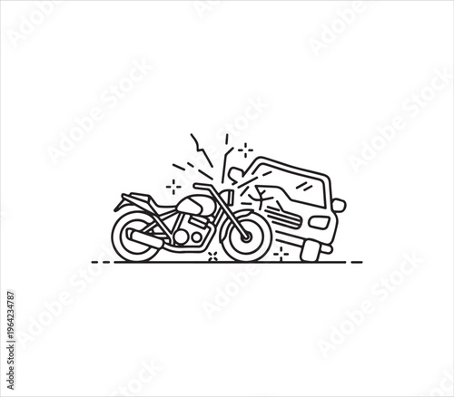 Motorcycle and van collision accident illustration with crash lines