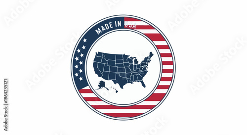 Emblem with USA map, stars, and stripes