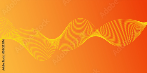 Abstract orange gradient background with shining lines waves. Minimalist background for banner, poster, cover, brochure, flyer, website