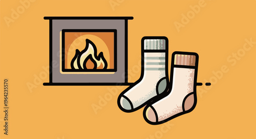 Cozy socks drying by a warm fireplace