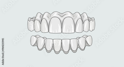 Illustration of upper and lower dental arches with clean, white teeth