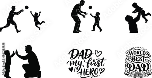 Silhouette illustrations of fathers and children with heartwarming quotes