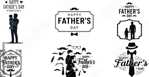 Black and white father's day silhouette graphics and typography