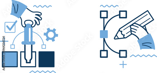 Illustration of manual data input and automated data processing workflows
