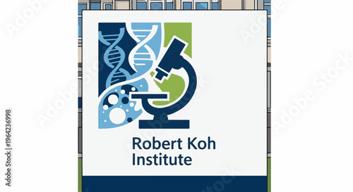 Abstract graphic design for a science institute with DNA and microscope
