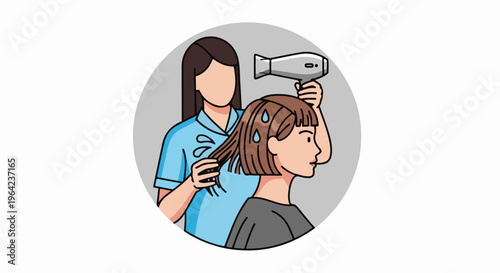 Stylist drying client's wet hair with a hairdryer