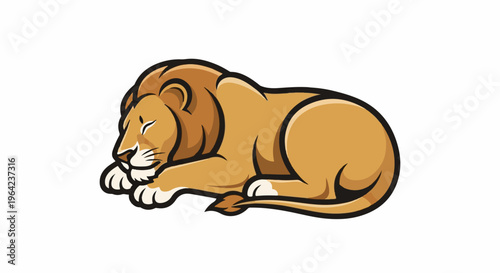 Stylized illustration of a sleeping lion with closed eyes, mane, and tail