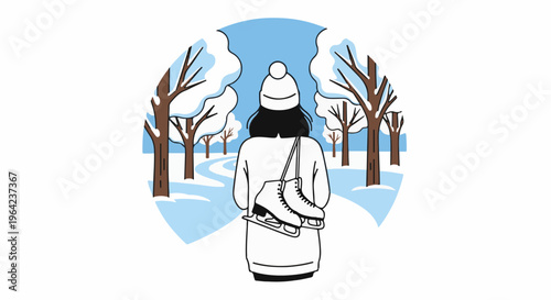 Person with ice skates in snowy park