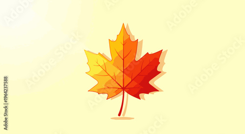 Stylized autumn maple leaf with gradient colors on light yellow background