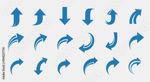 A collection of blue arrows in various directions, some with a curved trail effect