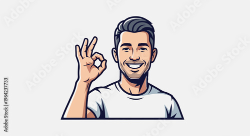 Cheerful man in white shirt giving an ok gesture
