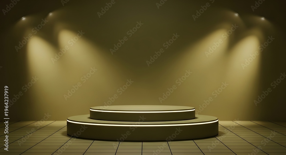 Obraz premium Elegant Indoor Stage with Spotlight Lighting and Modern Pedestal Platform.