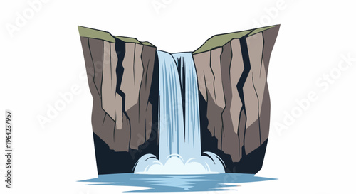 Majestic waterfall plunges into a rocky canyon pool with serene water