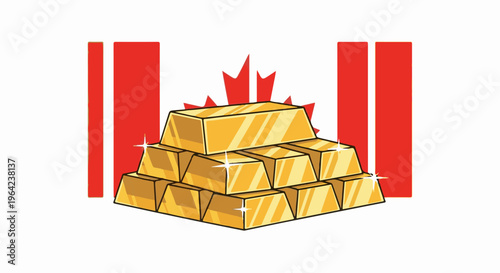 Stacked gold bars in front of a Canadian flag