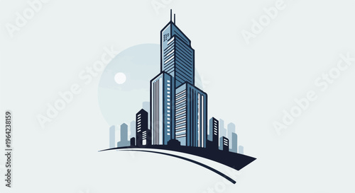 Stylized illustration of a modern city skyline at dusk or dawn
