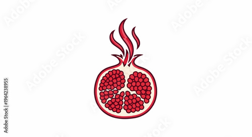 Stylized pomegranate with overflowing seeds and fiery crown