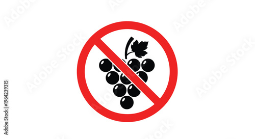 Prohibition sign for grapes used to indicate food safety warnings or specific dietary restrictions on a plain white background.