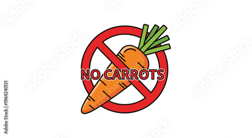 No carrots prohibition sign with a simple illustration and text for dietary restrictions or garden rules on white.