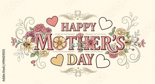 Happy Mother's Day Greeting with Flowers and Hearts
