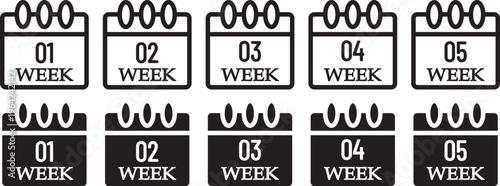 Calendar icon set.1,2,3,4,5, week. calendar planner icons for app, website, ui. Isolated vector illustration. Global time management service app icon. business plan schedule. Calendar vector