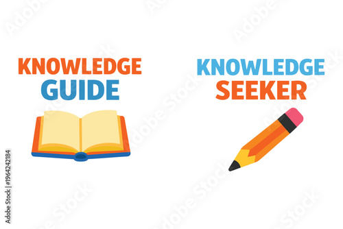 Knowledge guide and knowledge seeker vector illustration for academic pursuits.