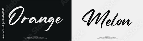 Orange Melon, Script minimal luxury font alphabet logo. Typography beauty fashion elegant minimalist serif italic fonts decorative wedding vintage retro logos. vector illustration
