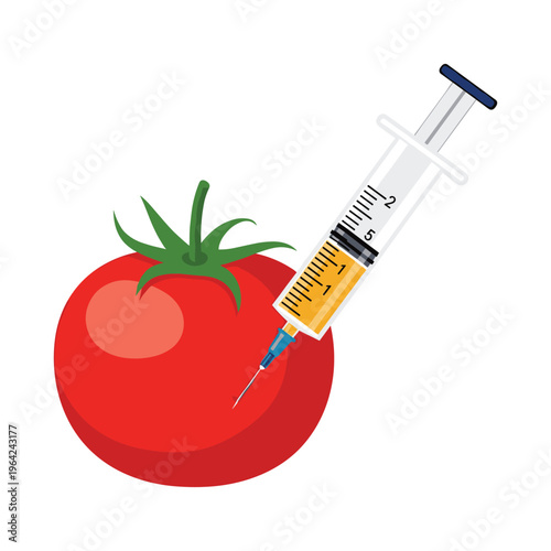 Tomato with Syringe - Concept of GMO, Gene Modification, and Food Science