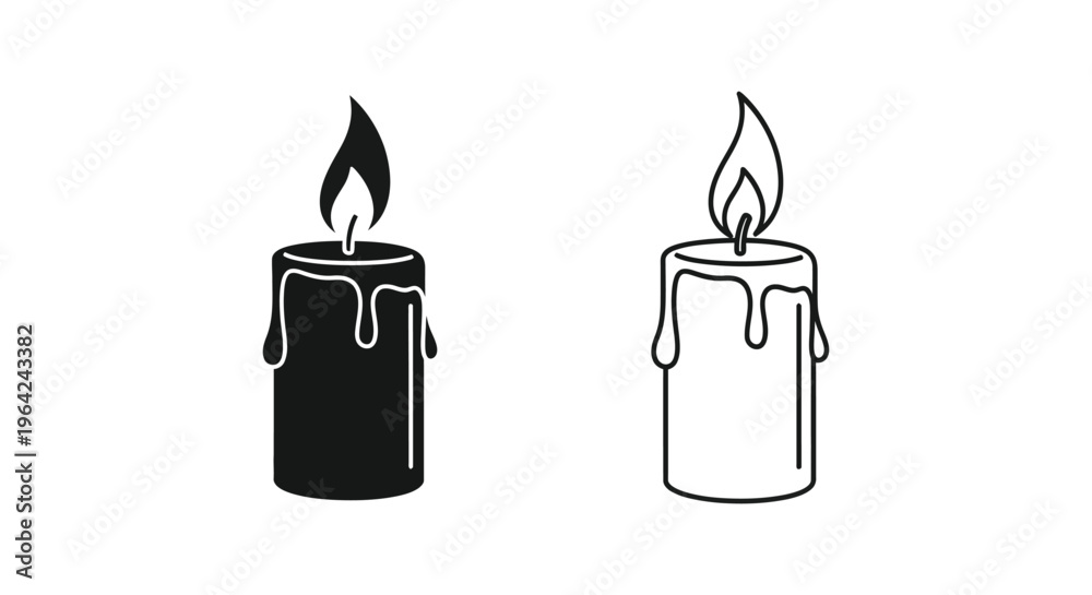 Obraz premium Black and white candles with flames burning Vector