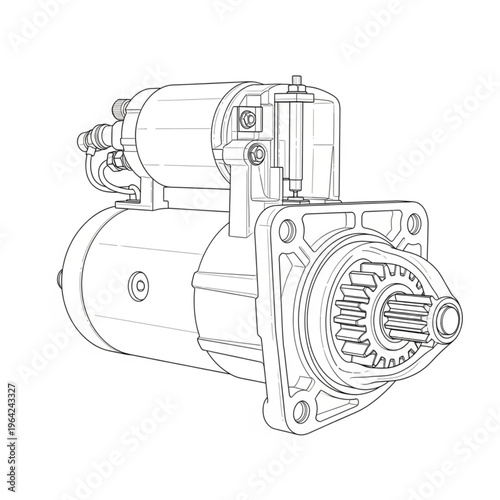 Detailed drawing of car starter motor.
