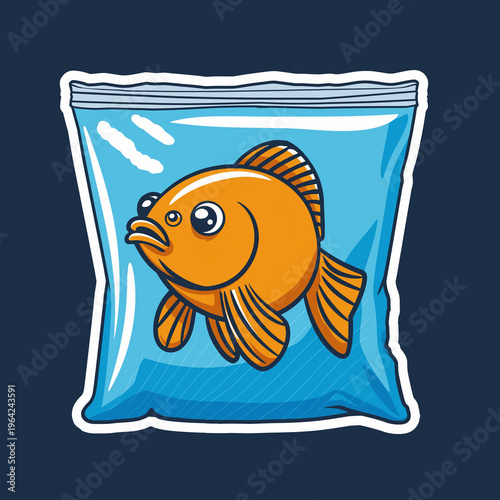 Cute Cartoon Goldfish Swimming in a Clear Plastic Water Bag