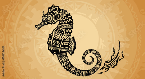 Seahorse with tribal tattoo design.