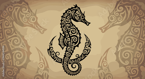 Seahorse with tribal tattoo design 1.