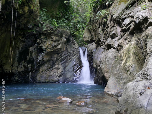 Saut du Matouba, awesome cascade in rock basin with a pond, in Saint Claude, Basse Terre, Guadeloupe