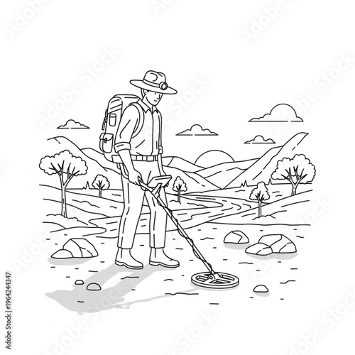 Man using metal detector outdoors.