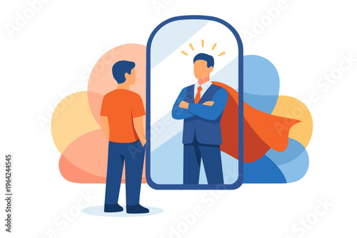 Man Sees Superhero Reflection In Mirror.