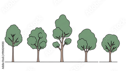Vector illustration of trees in a CAD design style landscape setting