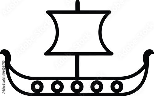 1108 viking longship curved prow shield line silhouette vector illustration on transparent background