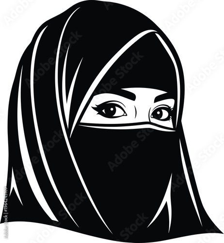 Woman wearing a traditional niqab or burqa headscarf
