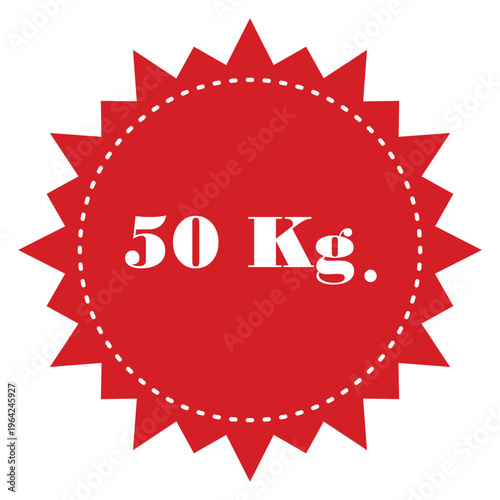 Red 50 Kg Weight Capacity Starburst Badge Sticker Isolated on White