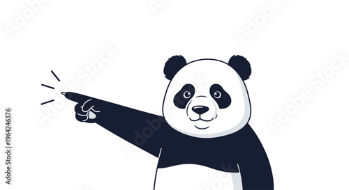 A friendly cartoon panda character pointing to the side with a black pen, as if presenting information or highlighting something important.