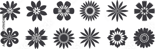 Collection of Black Silhouette Flower Icons floral