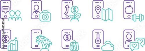 Collection of icons representing various modern app functionalities and services