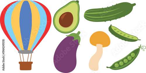 Hot Air Balloon and Assorted Vegetables avocado cucumber