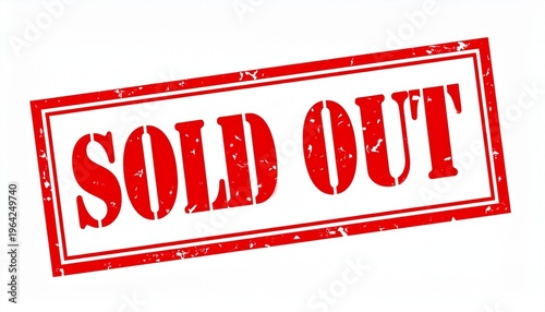 Red Sold Out Grunge Rubber Stamp Graphic on White Background
