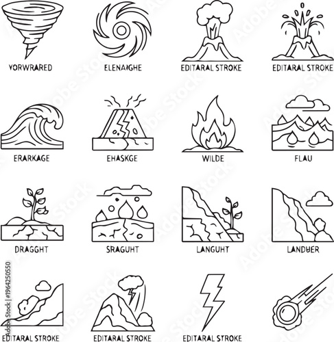 Collection of 15 natural disaster icons