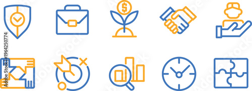 Collection of icons representing various business and productivity concepts