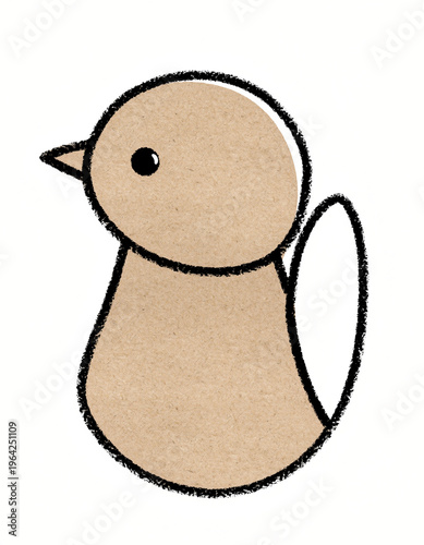 Cute Stylized Bird Illustration with Crayon Outline and Paper Texture